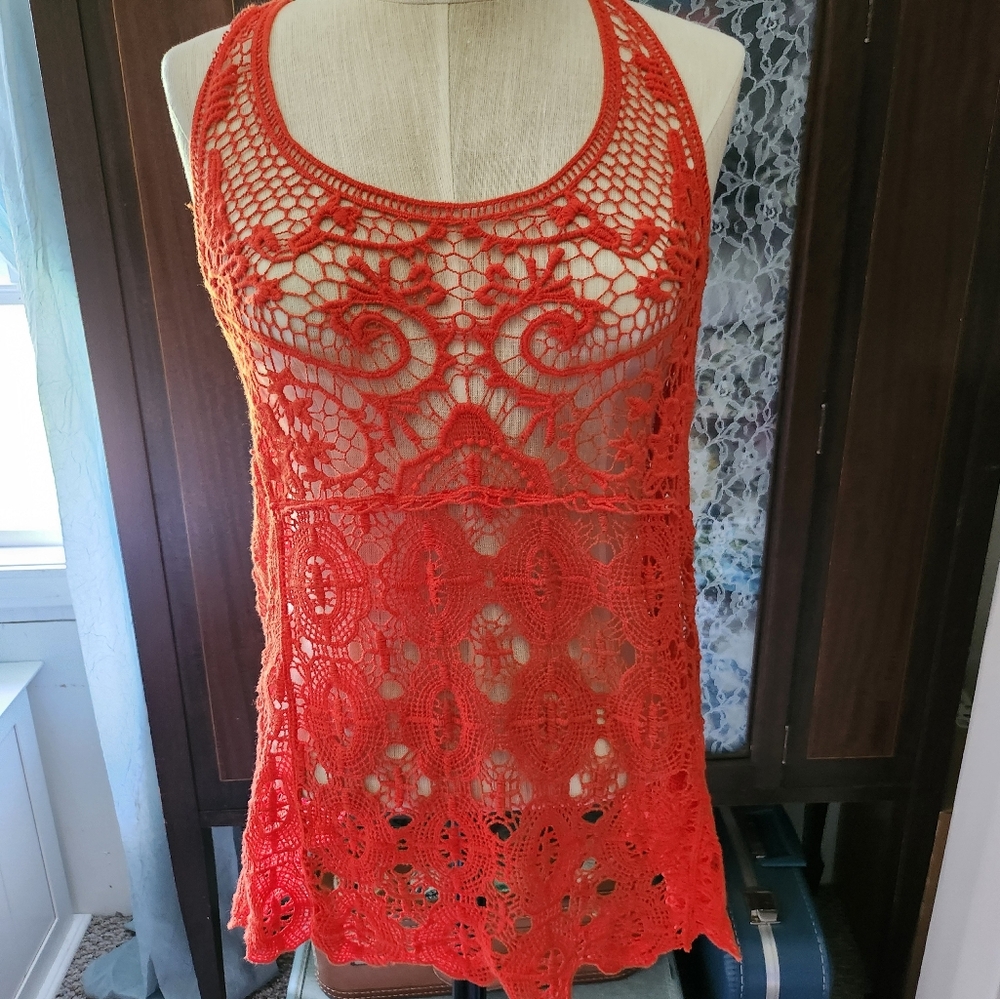 Euc, Lauren conrad crocheted tank, orange,  medium